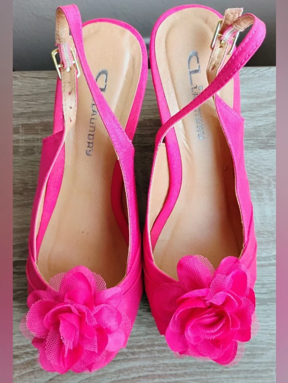 Laundry By Shelli Segal Hot Pink Floral Slingback Wedge Sandals